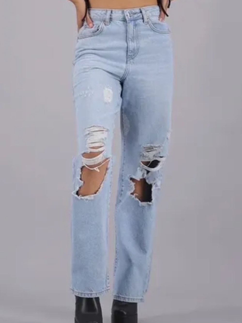 Forever 21 Light Blue Distressed Straight-Leg Jeans for Women
